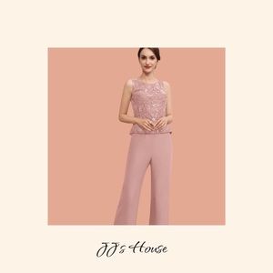 JJ's House Pantsuits and Lacey Sequined Sleeves  Top 120$ Retail Price